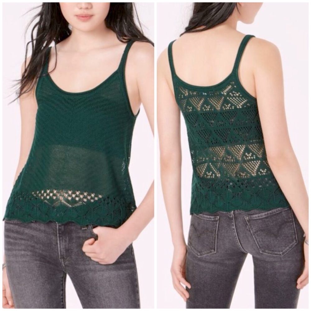 FRESHMAN FOREVER Womens Green Pointelle-knit Sleeveless Tank Top L